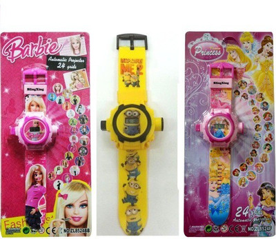 

Users KIDS 3 WATCHES WITH 24 IMAGES OF MINIONS/PRINCESS 'N' BARBIE(White, Pink, Yellow, Multicolor)
