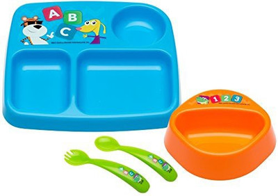 

Zak Designs Zak! Designs Baby Genius Toddler Tableware with Curious Learner ABC Graphics, No Tip, BPA Free Plastic (Set of 4)(Multicolor)