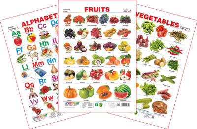 Spectrum Set of 3 Educational Wall Charts (English Alphabets, Assorted Fruits 1, Vegetables 1)(Multicolor)