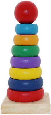 

Tootpado Rainbow Wooden Stacking Toy (20cm Tall) - 1c391 - Flat Base Stacker Basic Junior Ring(Multicolor)