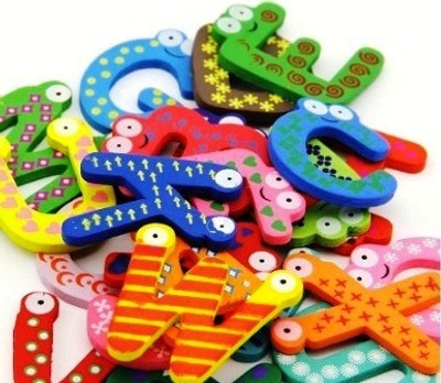 Kuhu Creations Wooden Alphabet Magnet(Multicolor)