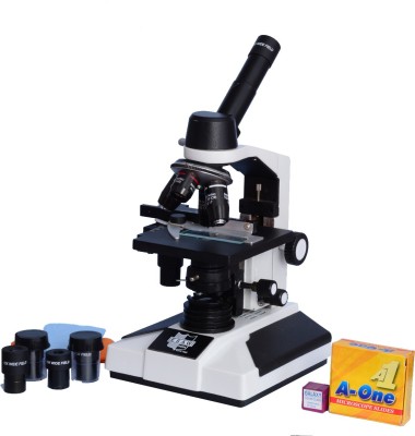 E.S.A.W Monocular Student Compound Microscope With Semi Plan Achro Objectives, 40x-1500x Magnification, Led Illumination With Kit(50 Blank Slides+Cover Slips+ Dust Cover)(White)