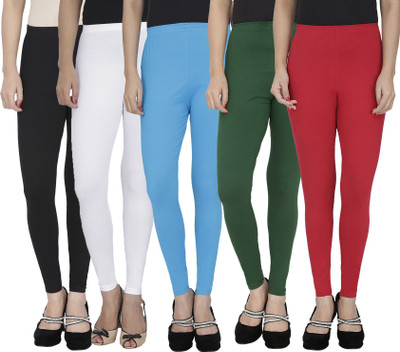 

Anekaant Legging For Girls(Black Pack of 5), Black & white & light blue & dark green & maroon