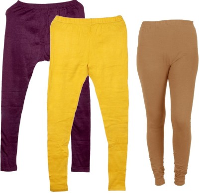 IndiWeaves Ankle Length  Ethnic Wear Legging(Yellow, Solid)