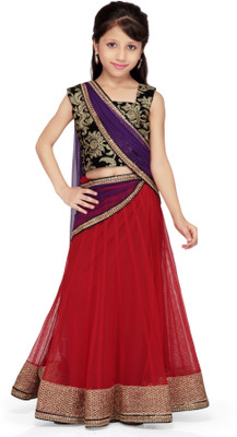 

K&U Girls Lehenga Choli Ethnic Wear Self Design Lehenga Choli(Multicolor, Pack of 1), Black;red