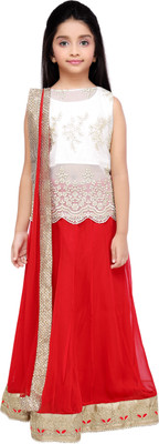 

K&U Girls Lehenga Choli Ethnic Wear Self Design Lehenga, Choli and Dupatta Set(Multicolor, Pack of 1), Red & white
