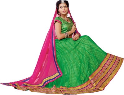 

Ishin Embellished Lehenga, Choli and Dupatta Set(Green, Green & pink