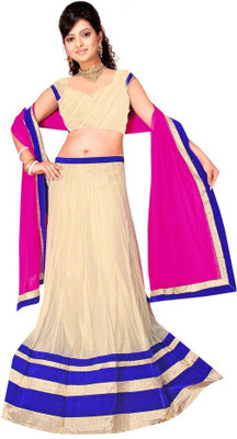 

Dancing Girl Striped Lehenga, Choli and Dupatta Set(Beige