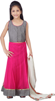 

Kay Girls Lehenga Choli Ethnic Wear Self Design Lehenga, Choli and Dupatta Set(Multicolor, Pack of 1), Pink & black & white