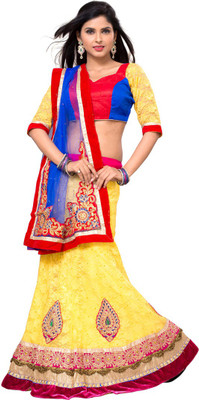 

Aasvaa Self Design Lehenga Choli(Yellow, Blue)