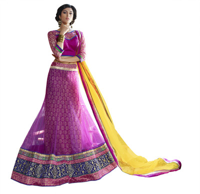 kvsfab Embroidered Semi Stitched Lehenga Choli(Pink)