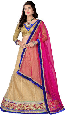 

Aasvaa Embroidered Lehenga, Choli and Dupatta Set(Gold, Pink, Cream;pink