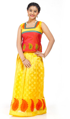 Kanakadara Girls Lehenga Choli Ethnic Wear Self Design Lehenga Choli(Yellow, Pack of 1) Kanakadara Girls Lehenga Choli Ethnic Wear Self Design Lehenga Choli(Yellow, Pack of 1)