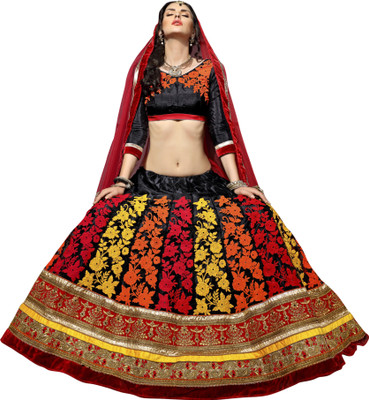 

Aasvaa Embroidered Lehenga, Choli and Dupatta Set(Black)