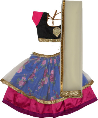 AGLARE Girls Lehenga Choli Ethnic Wear Embroidered Lehenga, Choli and Dupatta Set(Blue, Pack of 1)