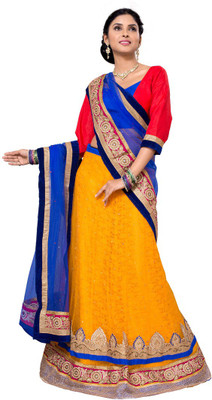 

Aasvaa Self Design Lehenga Choli(Yellow, Blue)