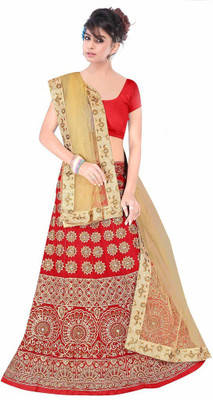 

Dancing Girl Embroidered Lehenga, Choli and Dupatta Set(Red