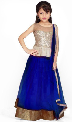 

Fit & Fashion Girls Lehenga Choli Ethnic Wear Self Design Lehenga, Choli and Dupatta Set(Blue, Pack of 1, Navy blue