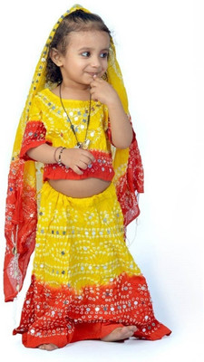 57% OFF on Little India Girls Lehenga Choli Ethnic Wear Self Design Lehenga Choli(Multicolor, Pack of 1)