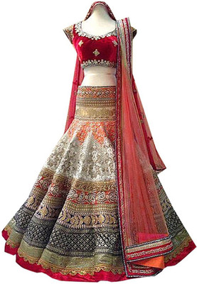 Khodal Fashion Embroidered Semi Stitched Lehenga Choli(Red)
