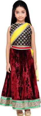 

K&U Girls Lehenga Choli Ethnic Wear Self Design Lehenga Choli(Multicolor, Pack of 2), Black & maroon & yellow