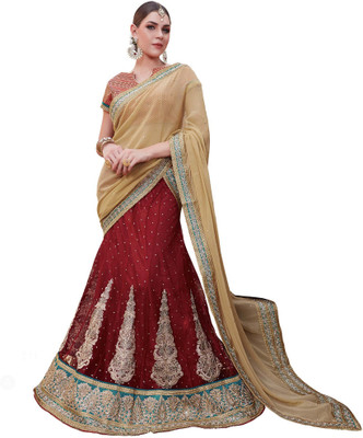 Kanheyas Embroidered Lehenga, Choli and Dupatta Set(Red)