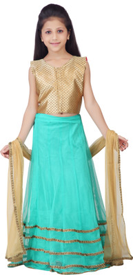 

Kay Girls Lehenga Choli Ethnic Wear Self Design Lehenga, Choli and Dupatta Set(Multicolor, Pack of 1), Blue & gold