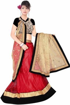 

Dancing Girl Embroidered Lehenga, Choli and Dupatta Set(Red)