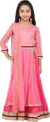 

K&U Girls Lehenga Choli Ethnic Wear Self Design Lehenga, Choli and Dupatta Set(Pink, Pack of 1)