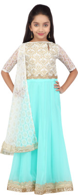 

K&U Girls Lehenga Choli Ethnic Wear Self Design Lehenga, Choli and Dupatta Set(Multicolor, Pack of 1), Offwhite & sea green