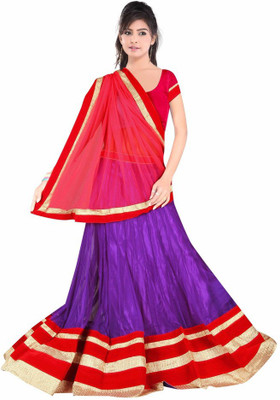 

Dancing Girl Embroidered Lehenga, Choli and Dupatta Set(Purple