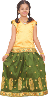 Kanakadara Girls Lehenga Choli Ethnic Wear Self Design Lehenga Choli(Multicolor, Pack of 2)