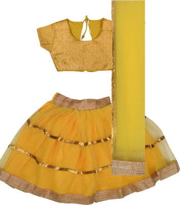 AGLARE Girls Lehenga Choli Ethnic Wear Embroidered Lehenga, Choli and Dupatta Set(Yellow, Pack of 1)