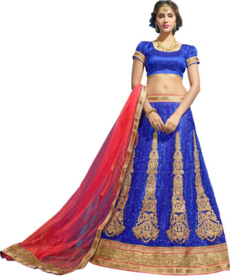 Kanheyas Embroidered Lehenga, Choli and Dupatta Set(Blue