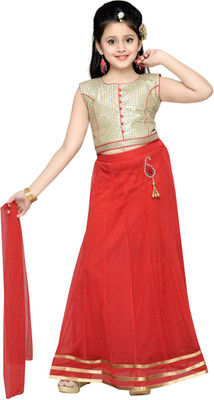 

Aarika Girls Lehenga Choli Ethnic Wear Self Design Lehenga, Choli and Dupatta Set(Red, Pack of 1