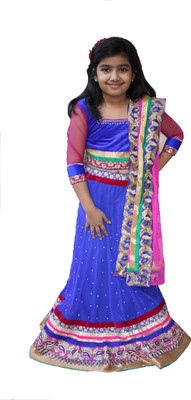 

Ritvee Girls Lehenga Choli Ethnic Wear Embellished Lehenga, Choli and Dupatta Set(Multicolor, Pack of 1, Pink & blue