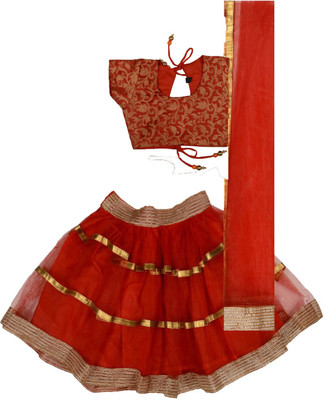 AGLARE Girls Lehenga Choli Ethnic Wear Embroidered Lehenga, Choli and Dupatta Set(Red, Pack of 1)
