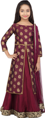 

K&U Girls Lehenga Choli Ethnic Wear Self Design Lehenga, Choli and Dupatta Set(Maroon, Pack of 1), Wine