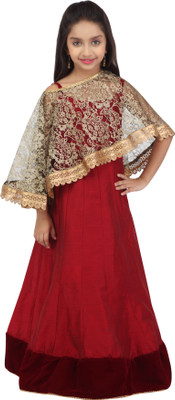 

K&U Girls Lehenga Choli Ethnic Wear Self Design Lehenga Choli(Multicolor, Pack of 1), Gold & maroon