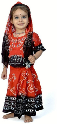 57% OFF on Little India Girls Lehenga Choli Ethnic Wear Self Design Lehenga Choli(Multicolor, Pack of 1)