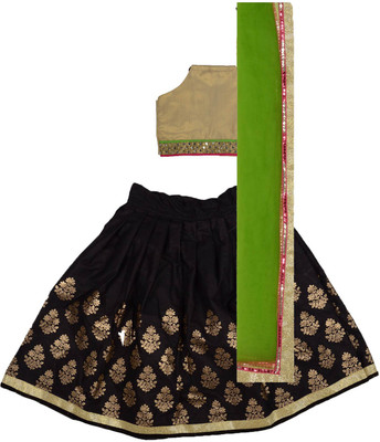 AGLARE Girls Lehenga Choli Ethnic Wear Embroidered Lehenga, Choli and Dupatta Set(Black, Pack of 1)