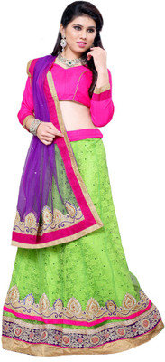 

Aasvaa Self Design Lehenga Choli(Light Green, Purple)