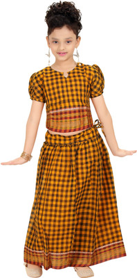 Bhartiya Paridhan Girls Lehenga Choli Ethnic Wear Checkered Lehenga Choli(Yellow, Pack of 1) available at flipkart for Rs.999