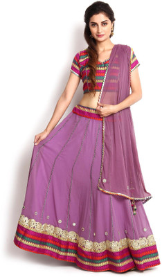 

Kasturi-B Swadeshi Karigari Embroidered Lehenga, Choli and Dupatta Set(Purple)