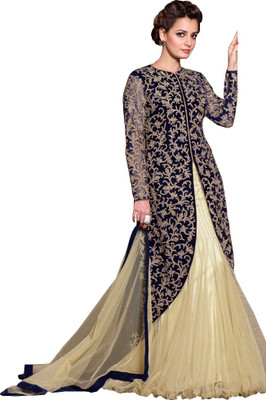 

Raagvi Net Embroidered Semi-stitched Lehenga Kurta Material, Navy blue