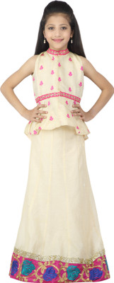 

Kay Girls Lehenga Choli Ethnic Wear Self Design Lehenga Choli(Multicolor, Pack of 1), Offwhite;pink
