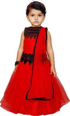 

Angel Wears Girls Lehenga Choli Ethnic Wear Self Design Lehenga, Choli and Dupatta Set(Multicolor, Pack of 1, Red & black