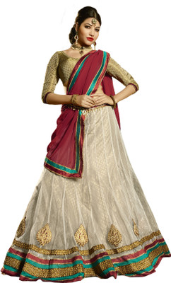 

Kanheyas Embroidered Lehenga, Choli and Dupatta Set(White)