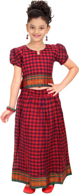 Bhartiya Paridhan Girls Lehenga Choli Ethnic Wear Checkered Lehenga Choli(Red, Pack of 1) available at flipkart for Rs.999