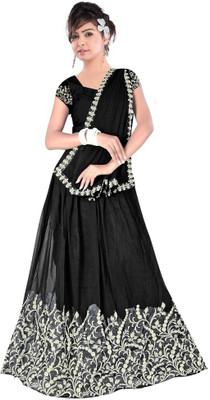 

Dancing Girl Embroidered Lehenga, Choli and Dupatta Set(Black)